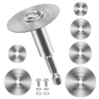7 Pieces Cutting Discs for Drill, HSS Disc Drill Blades with (60mm) 1/4" Hex Shank, Mini Circular Saw Blades for Wood, Plastic and Metal
