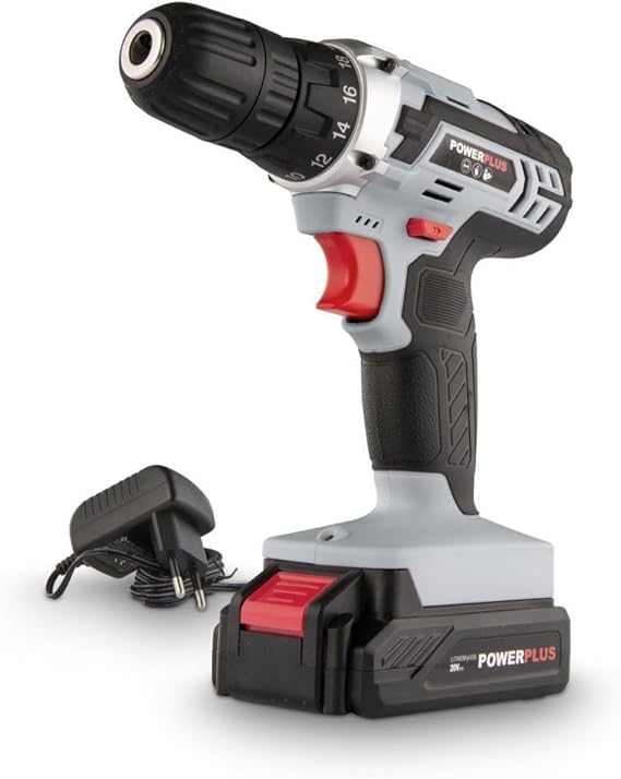 Powerplus Perceuse-Visseuse sans Fil POWC1071 - Tournevis 20V, 1.3Ah Batterie, Chargeur, Mallette Outils, Bois, Pierre et Métal