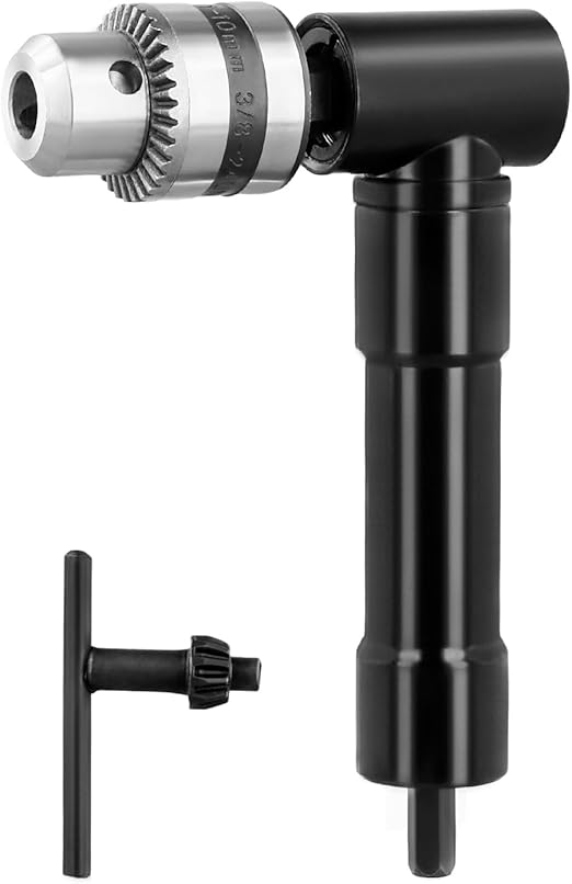 QWORK Angle Drill Accessory, Drill Chuck, 90° Drill Chuck 0.8-10mm, Aluminum Alloy, Maximum Torque 25Nm