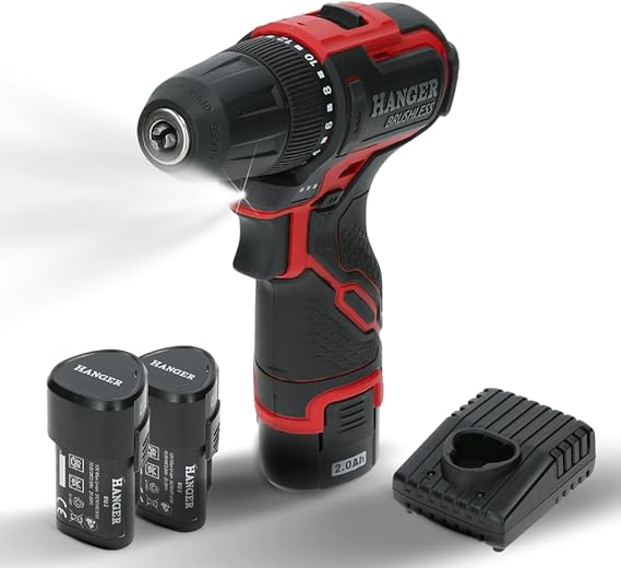 Perceuse-visseuse 12V DD12S2 Hanger - 2 batteries 2Ah + chargeur + sacoche | Puissante, légère et ergonomique | Couple 38 Nm & moteur brushless | Éclairage LED intégré