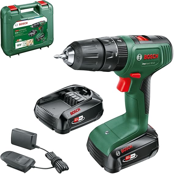 Bosch Home and Garden Perceuse-Visseuse à Percussion sans fil EasyImpact 18V-40 (2 Batteries 2,0 Ah, Système 18 V, dans Coffret de Transport)