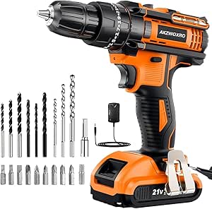 AKZWOXRO Perceuse Visseuse Sans Fil 21V, Visseuse Devisseuse Sans Fil avec Batterie 2.0Ah, 42Nm Perceuse Percussion, 25+3 Réglages de Couple, 22 Accessoires, 2 Vitesses, LED, pour le Bricolage