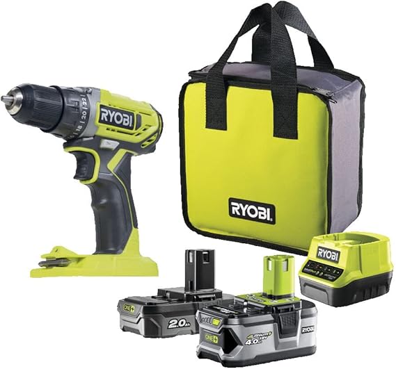 RYOBI - ONE+ 18V cordless drill driver with 1 x 2.0 Ah lithium battery & 1 x 4.0 Ah lithium battery - R18DD2-242S