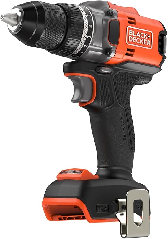 BLACK+DECKER Perceuse-visseuse sans fil et sans balais 18V, couple puissant de 50Nm,mandrin sans clé de 13mm, boîte de vitesse à 2 rapports, lampe de travail LED, sans batterie ni chargeur,BLD682XN-XJ