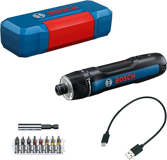 Bosch Professional Bosch GO 3 cordless screwdriver (with set of 8 bits, bit holder, USB-C cable, mini box), Blue, 06019H2201