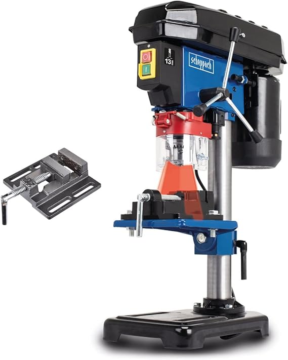 Scheppach DP16VLS Press Drill - Bench Drill with Vise - 500 W - 5 Speed for Wood, Metal and All Plastics - Variable 600-2600 min-1 - Max Distance 170 mm - Integrated Laser