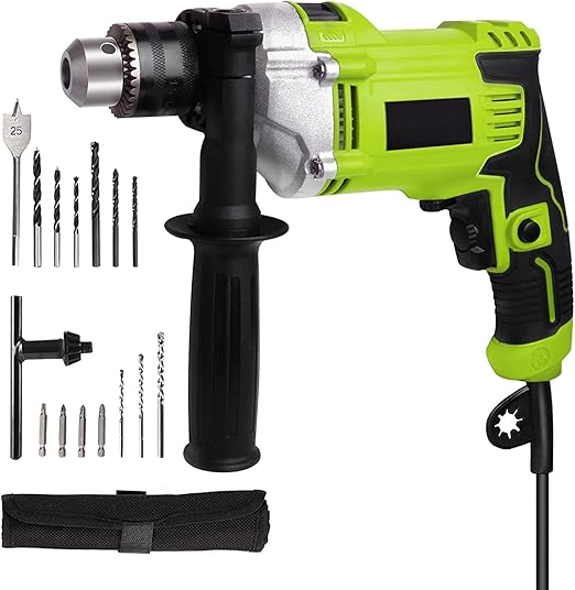 Tilswall 850W Perceuse Percussion,3000 RPM Perceuse à Percussion Filaire,Avec 15 PCS Accessoires,Poignée Rotative à 360°,Taille de Mandrin de 13mm,3M Câble pour Brique,Bois,Acier,Béton
