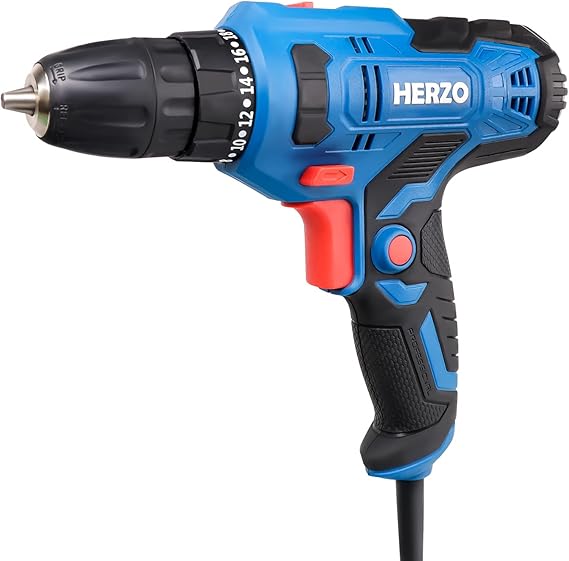 HERZO Perceuse/Visseuse Réglage Double Vitesse 300W 20 + 1 couple avec 4m durée cable à domicile quotidienne travaux de forage