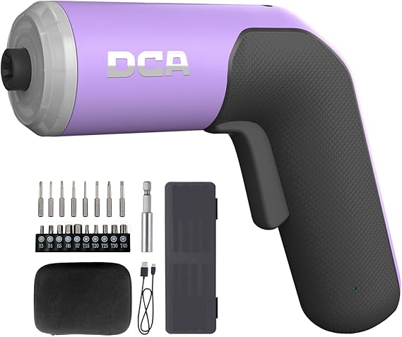DCA 4V 5N·M Electric Screwdriver with 2000mAh Li-ion Battery, 6.35mm Magnetic Hex Chuck, USB-C Charging Cable, 18 Bits for Furniture Repair, Purple ADPL05-5