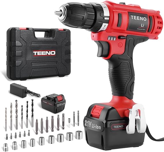 TEENO 21V Cordless Drill Driver 2 Speed 18 + 1 Levels Adjustment (1 Battery)