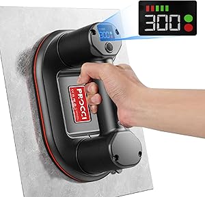 Procci Nouvelle Ventouse à Batterie pour Carreaux, Verre, Marbre, Ventouse électrique Longueur 24 cm, 2 Moteurs, Puissance D'aspiration 300 KG, Écran LCD, Batterie 4000 mAh Jusqu'à 10 Heures