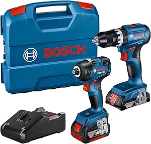 Bosch Professional Combo-Kit GDR 18V-200 + GSB 18V-45 (avec 1 batterie 2,0 Ah, 1 batterie 4,0 Ah, chargeur GAL 18V-40, dans L-Case) - Set Amazon Exclusive