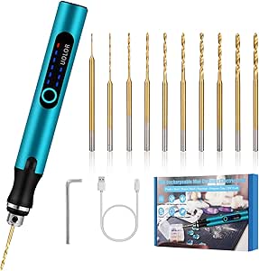 Uolor Mini Perceuse Sans Fil à 3 Vitesses, Mini Perceuse Electrique Rechargeable avec 10 Petits Forets, Mini Perceuse pour Résine, Bijoux, Circuit Imprimé, Cuir, Plastique, Pierre,Porte-Clés