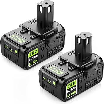 Pack of 2 18V 5.0Ah Ersatzbatteries with USB for Ryobi One + System P108 P102 P103 P104 P105 P107 P109, kompible Lithium-Ionen-Battery for 18 Volt Ryobi Schnur-Werkzeuge