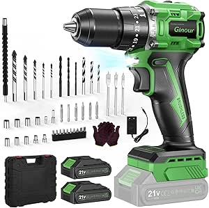 Ginour 21V Bürstenloser Akku Schlagbohrschrauber Set inkl. 2x2.0Ah Akku, 50 Nm Drehmoment Bohrschrauber, 23+3 Stufen AkkuSchrauber, 2-Gang, 45-tlg. Zubehör & Koffer,Cordless Drill