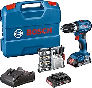 Bosch Professional 18V System perceuse-visseuse à percussion sans-fil GSB 18V-45 (vitesse de rotation de 1 900 tr/min, 2 batteries de 2,0 Ah, accessoires, GAL 18V-20, L-Case) - Amazon Exclusive