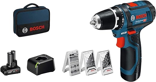 Bosch Professional 12V System perceuse-visseuse sans-fil GSR 12V-15 (set d'accessoires 39 pièces, 1 batterie 2,0 Ah, 1 batterie 4,0 Ah, chargeur, dans sac)