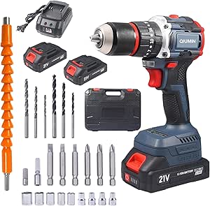 Brushless Perceuse Visseuse Percussion Sans Fil 21V, Perceuse Sans Fil Avec 2 Batteries 2000 Mah, Couple Max 55 Nm, Mandrin De Perçage 13 mm, 35+3 Réglages de Couple, 24 Accessoires