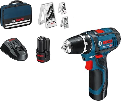 Bosch Professional 12V System Cordless Drill Driver GSR 12V-15 (with 2 x 2.0 Ah batteries, charger, 39-piece accessory set, tool bag) - Amazon Exclusive Set