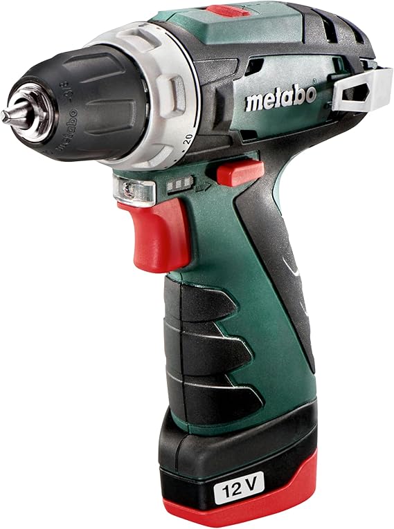 Metabo PowerMaxx BS Basic Cordless Drill – 600984500 – 12 V – Compact Screwdriver with Charge Indicator – Includes Battery and Charger