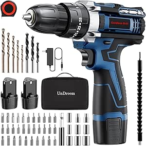 Visseuse Devisseuse Sans Fil avec 2X 12V Pile, Perceuse électrique avec Perceuse à Percussion, 25+3 Niveaux de Couple et de Fonction, 52 Accessoires