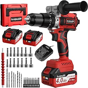 Cordless Drill 21V - 120Nm Max Brushless Cordless Impact Drill, Screwdriver with 2 Batteries 4.0Ah, 20+3 Torque Settings, 13mm Chuck, 2 Speed, Led