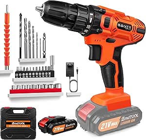 Perceuse-visseuse sans fil 21V, kit de perçage électrique avec 1,5Ah batteries LI-ion, 25+1 couple, 45N.m Max perceuse électrique, 2 vitesse variable, lumière LED pour la maison et le jardin projet