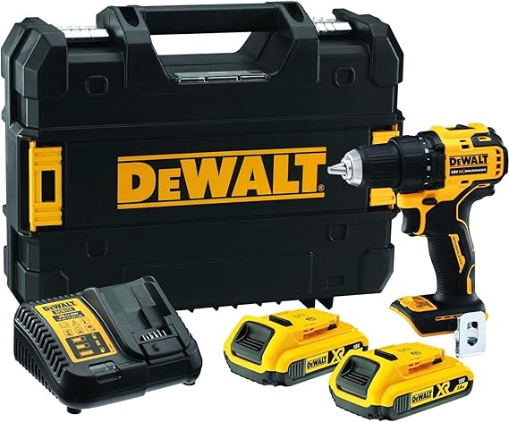 DEWALT - XR 18V Brushless Compact Drill-Driver, Cordless Drill with 2 x 2Ah Lithium Ion Batteries, Charger and TSTAK Case, DCD708D2T-QW