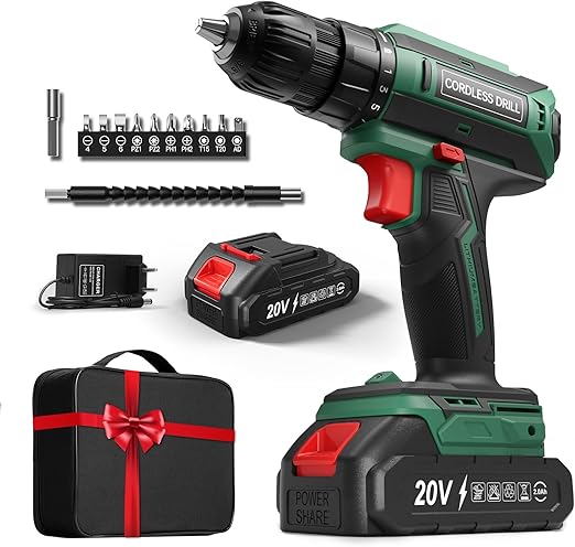 Perceuse Visseuse Sans Fil 20V, Perceuse Devisseuse Sans Fil Max 42Nm, Visseuse Devisseuse Sans Fil LED, 2 Vitesses, Compatible avec Batteries Makita, Batterie de 2000mAh, 25+1 Couple, 10mm Mandrin