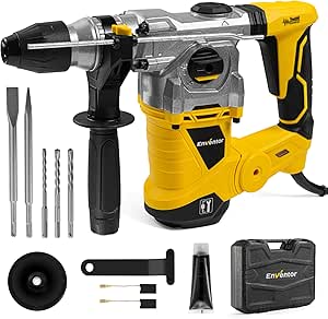 ENVENTOR Marteau Perforateur SDS-Plus, 1500W Perceuse à Percussion avec Poignée Anti-vibration, 6J, Max 4500 BPM, 4 Fonctions, Capacité de Perçage: Béton (32 mm), Métal (13 mm), Bois (40 mm)