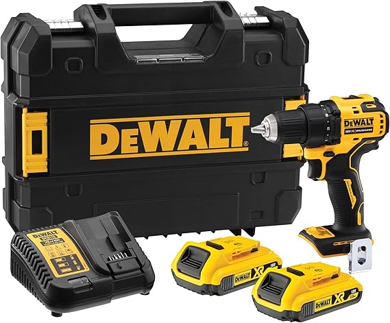 DEWALT - Perceuse-Visseuse compact XR 18V Brushless, perceuse sans fil avec 2 batteries 2Ah Lithium Ion, chargeur et coffret TSTAK, DCD708D2T-QW