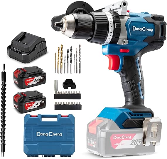 Dong Cheng 18 V Cordless Drill with 2 x 4.0 Ah Batteries, 1 x 2.0 A Charger