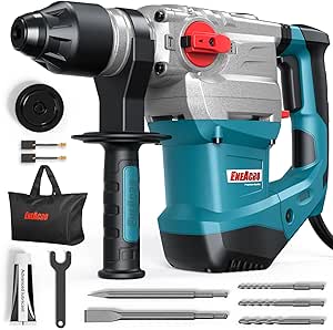 ENEACRO SDS-Plus Marteau Perforateur 1500W, Puissant avec 7 Joules - Conception Sécurisée avec Embrayage et Contrôle Anti-Vibration - 4 Fonctions, Inclus Graisse, Burins, Forêts et Sac à Outils