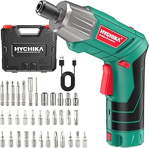HYCHIKA Visseuse Sans Fil 6Nm, Visseuse Devisseuse sans Fil 2.0Ah 3.6V Avec 35 Accessoires, Lampe LED, Câble USB et Boîte de Rangement, Pour la Réparation et le Bricolage