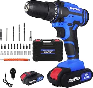 Perceuse-visseuse portative sans fil, 21 V pour percer du métal/mur/bois, 1500 mAh, 45 Nm, réglage de couple 25 + 1, 2 vitesses, lumière LED
