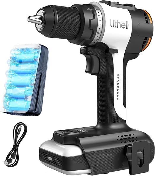 Litheli Perceuse Visseuse Sans Fil 20V, Visseuse Devisseuse Sans Fil avec Batteries 2.0Ah, 17+1 Réglages de Couple, 60Nm, 2 Vitesse, LED, Perceuse-Visseuse pour Bricolage à Domicile