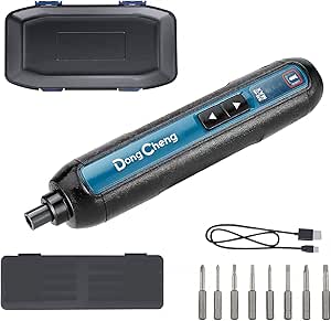 Dongcheng Mini Cordless Screwdriver, 4V Small Cordless Screwdriver, 2000mAh Li-Ion Electric Screwdriver, 5Nm, 8-Piece S2 Steel Bits, Ideal for Small DIY and Repair Projects.