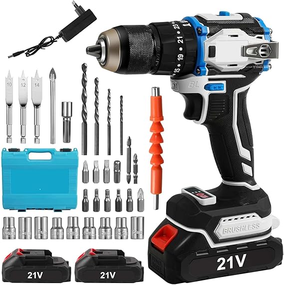 Perceuse Visseuse Sans Fil,Visseuse Devisseuse Sans Fil avec 2 Batteries,70Nm Percussion, 25+1 Réglages de Couple, 2 Vitesses, LED, 31 Accessoires et Valise pour Bricolage à Domicile