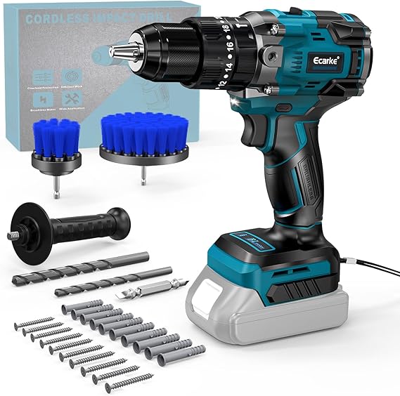 Ecarke Perceuse-visseuse à percussion sans fil pour Makita 18V batterie au lithium,2150 tr/min et 90 Nm de couple, 2 niveaux de réglage, idéale pour percer et visser (batterie et chargeur non inclus)