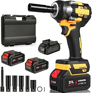 700N.m Cordless Impact Wrench, 1/2" Brushless Impact Driver with 5 Impact Sockets and Extension Rod, 2 Batteries and Fast Charger, 3200RPM, 21V Impact Nutrunner for Pkw, Pick-ups and DIY