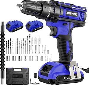 MHPRO Perceuse Visseuse Sans Fil 21V, Visseuse Devisseuse avec 2 Batteries 2.0Ah, 42Nm Percussion, 25+3 Réglages de Couple, 14 Accessoires, 2 Vitesses, LED, pour la Bricolage Marque : MHPRO