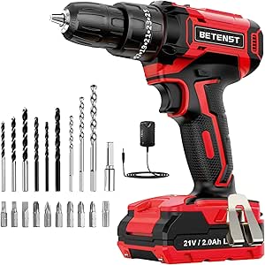 Perceuse Visseuse Sans Fil 21V, Visseuse Devisseuse Sans Fil avec Batteries 2.0Ah, 42Nm Perceuse Percussion 25+3 Réglages de Couple, 23 Accessoires Perceuse Percussion pour Metal Bricolage