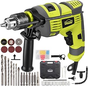 Professional Perceuse-visseuse à Percussion 710W, DEWINNER Perceuse à Percussion Filaire avec 102 Accessoires, 3300RPM, Perceuse à Percussion électrique, Poignée Rotative à 360°, Mandrin 13mm