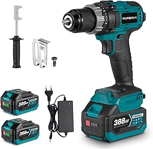 Yofidra Perceuse Visseuse Sans Fil 21V – 80 N.m, Mandrin 13mm, 2 Vitesses, 25+3 Niveaux de Couple, Perceuse Visseuse avec 2 Batteries 3,0Ah, Perceuse Percussion Sans Fil avec Lumière LED