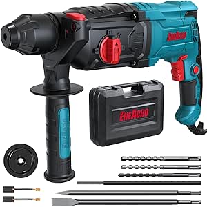 ENEACRO SDS-Plus Hammer Drill, 6 Variable Speed with 4 Functions, Safety Release, 26 mm Drilling Capacity in Concrete – 3 Drills, 2 Chisels and Boxes Included