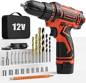 FAHEFANA Perceuse Visseuse Devisseuse Sans Fil 12V, avec Sac et 25 Accessoires, 2000mAh Batterie, 2 Vitesse, 25+1 Réglages de Couple, 25Nm, Lumières LED, Perceuse-Visseuse