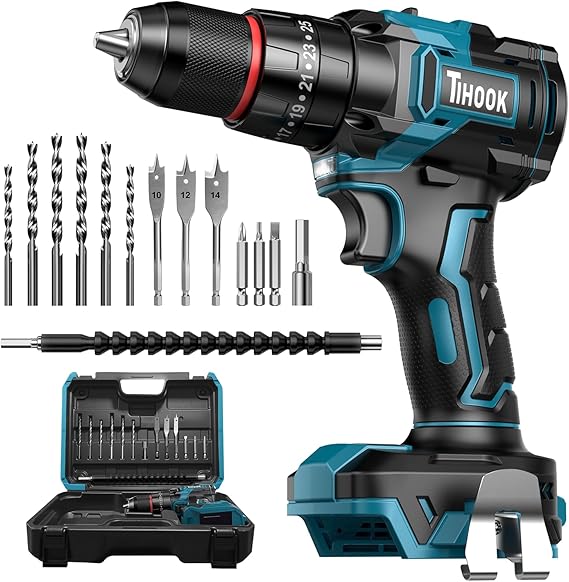 Impact Driver Set with 18V Battery for Ma-Kita 90N.m Brushless Cordless Screwdriver 25+3 Levels 10mm Chuck 2 Speed LED Light Drill