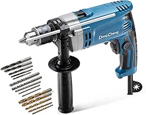 DongCheng Impact Drill Hammer Drill 710W 13mm Drill Chuck Impact Drill 45,000 IPM, 3000RPM with 15 Drilling Crowns for Metal, Wood and Concrete