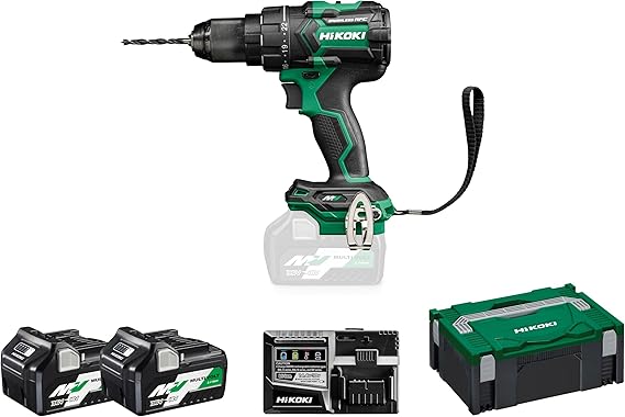 HiKOKI Perceuse-Visseuse Sans Fil - 36V, 155Nm Couple, Moteur Sans Balais, Technologie RFC, Mandrin à Serrage Rapide 13mm - Avec 2x 5.0Ah Batteries, Coffret