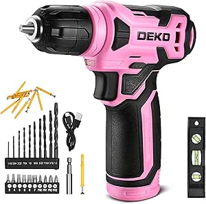 Perceuse Visseuse Sans Fil 42 Accessoires - DEKOPRO Perceuse-visseuse 8V Rose,avec 10MM Porte-Forets,LED Lumière,Câble de Charge Type C,pour le vissage,le perçage des surfaces en bois, bricolage